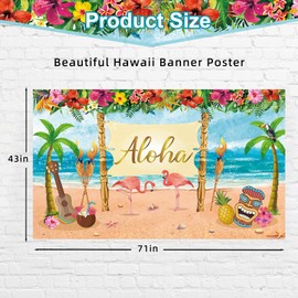 Hawaiian Aloha Party Decoration, Extra Large Summer Luau Beach Party Banner Backdrop Background Photography for Birthday Musical Party Baby Shower Tropical Tiki Themed Decoration(180 * 110cm)