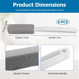 6 Pack Gray Extended Handle Toilet Brush, Bubble Pumice Stone, Hanging Design, Plastic, 13.4 Inch (34cm) Total Length (13.5cm Pumice + 20.5cm Handle), Powerful Multi-Surface Stain Remover