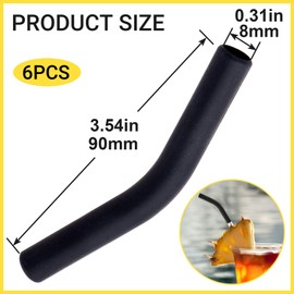 VARMDUKKE 6PCS Reusable Metal Straw Tips, Food Grade Silicone Straw Toppers Tips, Flex Elbow Rubber Replacement 8 mm Stainless Steel Straws Tip for Men Women - Black
