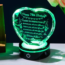 YWHL 70th Birthday Gifts for Women Men Born in 1953, Crystal Heart with Colorful Light Base Happy 70th Birthday Decorations, Gifts for 70 Year Old Women Men Mom Dad Grandma Wife Friends