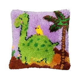 Latch Hook Cushion Kits, Latch Hook Pillow Case Kits Embroidery Kits Carpet Set17X17Inch, DIY Needlework Pillow Cover Sofa Cushion Rug Making Kits, DIY Craft Kits (43x43 cm) - Herbivorous dinosaur