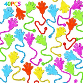 40PCS Glitter Sticky Hand Party Favors for Kids Birthday Supplies Valentine Goodie Bag Stuffers Classroom Treasure Box Carnival Prizes Bulk Treat Trinkets Pinata Fillers Mini Stuff Stretchy Toys