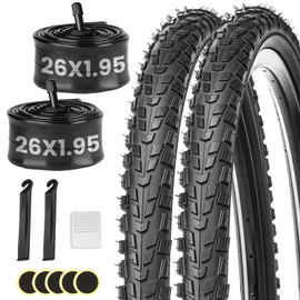2 Pack Mountain Bike Tire Set,26x1.95-Inch Foldable Replacement Puncture-Proof Bicycle Tires and Pair of 26-Inch Inner Tubes with Repair Kit for Mountain Bikes, Cyclocross Bikes.