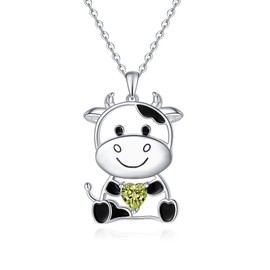 Cow Birthstone August Necklace 925 Sterling Silver Pendant Necklace Cow Charm Gifts for Women