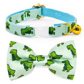 Sage Dinosaur Cat Collar Bow Tie with Bell, Breakaway Safety Cat Collar, Wedding/Birthday Cat Accessories