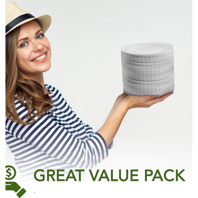 Ask Packaging 100 Paper Plates 23cm - 9 inch Disposable