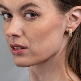 Namana Gold Hoop Earrings for Women. 925 Sterling Silver Gold Plated Hoops for Women With Round and Baguette-cut Cubic Zirconia Gemstones. Elegant Gold Huggie Earrings for women in Sterling Silver.