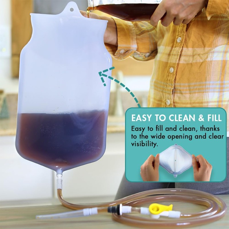 Enema Bag Kit - 2 Quart Clear Non-Toxic Silicone -