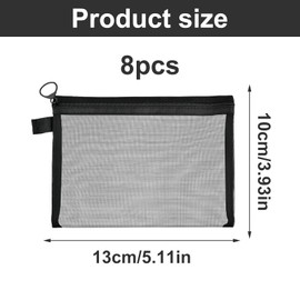 QINGYIWL Pack of 8 Mini Mesh Bags with Zip, 13 x 10 cm Mini Toiletry Bag, Black, Cosmetic Bag, Small, Zip, Transparent Bag for Various Small Items, black, Universal