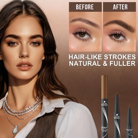 2 in 1 Dual Ended Eyebrow Pencil, Waterproof Microblading Pen, Smudge-proof 3D Effect for Natural Brows, Dark Brown, Ideal for Eyebrow Pencil and Eyeshadow