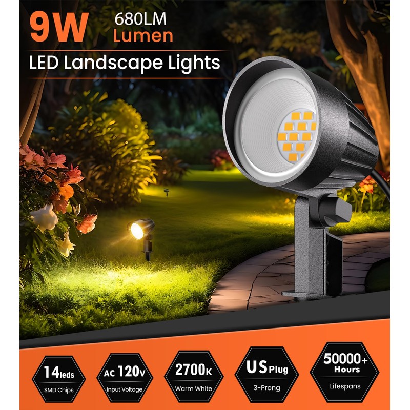 MEIKEE 9W LED Landscape Lights, 110V Landscape Lighting with US