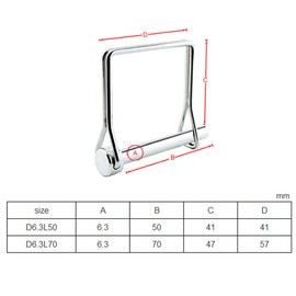 Square Safety Coupler Pin, Stainless Steel Heavy Duty Safety Coupler Pin, Square Loop Wire Lock Pin Hitch Pin for PTO, Farm, Lawn, Hitches, and Garden D6.3L70-1PCS