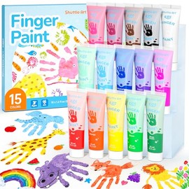 Shuttle Art Washable Finger Paint for Toddlers, 15 Vibrant Colors (1.2 fl oz) Toddler Paint, Non-Toxic Finger Painting for Toddlers 1-3, Kids Arts and Crafts