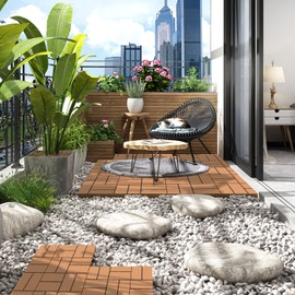 Goovilla Plastic Interlocking Deck Tiles, 9 Pack Outdoor Patio Flooring, 12"x12" Interlocking Decking Tile Outdoor All Weather Use, Waterproof Patio Pavers for Pool Balcony Backyard Porch, Khaki