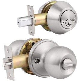 Brotima 1 Pack Keyed Alike Door Lock Set with Deadbolt, Satin Nickel Finished Double Cylinder Deadbolt Lock Set, Security Round Style Entry Door Knobs