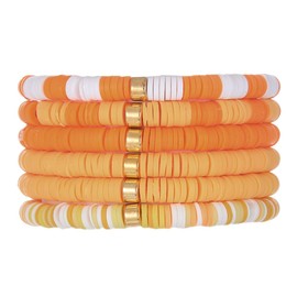 COLORFUL BLING 6Pcs/Set Bohemia Heishi Clay Surfer Bead Stretch Bracelets Vinyl Disc Polymer Stackable Layering Bracelet Set Preppy Summer Beach Jewelry for Women-orange