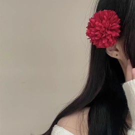 Xduargs Large Flower Hair Barrettes Vintage Flower Hair Clips Wedding Bridal Flower Hairclip Pins French Big Flower Floral Hairclips Pin Hawaiian Flower Decorative Hair Accessories for Women (Red)