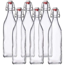 Bormioli Rocco Swing Top Round Glass Bottle, 6, Clear, 6 Count