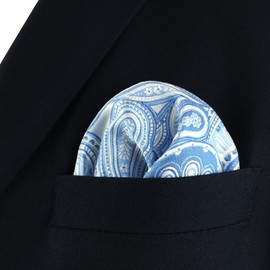 SHLAX&WING Azure Silver Paisley Mens Pocket Square Silk Wedding Business