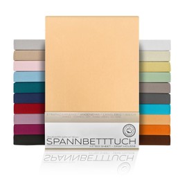 BEAUTEX Fitted Sheet Made of Cotton, Premium Jersey Fabric 160 g/m², Choice of Size and Colour (Standard - 100 x 200 x 30 cm, Apricot)