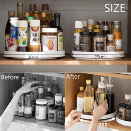 Whitejianpeak 2 Pack Spice Spice Turntable Kitchen 2 Sizes Round Plate (25cm & 30cm) Rotating Plastic Base Cupboard for Living Room Dining Room