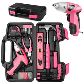 Electric Screwdriver Tool Set 112PCS, Home Tool Kit with 3.6V Small Power Cordless Screwdriver for Women, Pink