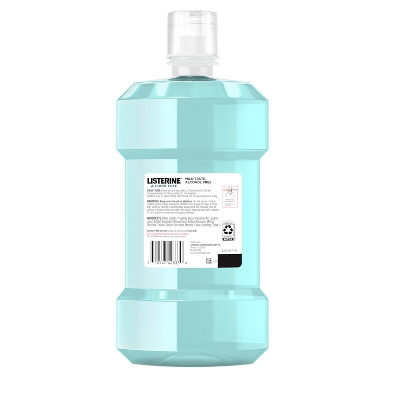 Listerine Cool Mint Alcohol Free Mouthwash, Oral Rinse Kills 99.9%