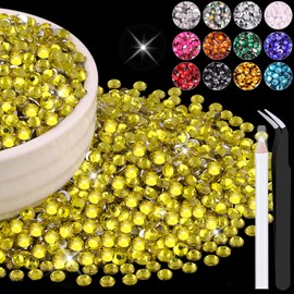 BELLEBOOST 6000PCS 4mm Resin Rhinestones Bulk for Crafting (Lemon Yellow), Flatback Bedazzling Crystals for Crafts DIY Nail Decoration, Gems Charms for Tumbler Shoes Clothing Fabric with Pickup Pen and Tweezers