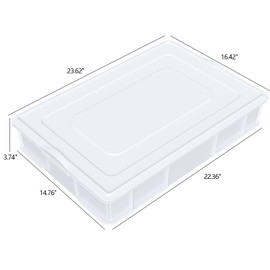 Qskely 4 Pack Commercial Pizza Dough Proofing Box with Lid, Plastic Stackable Pizza Proofing Dough Trays, 23.62" x 16.42" x 3.74", White
