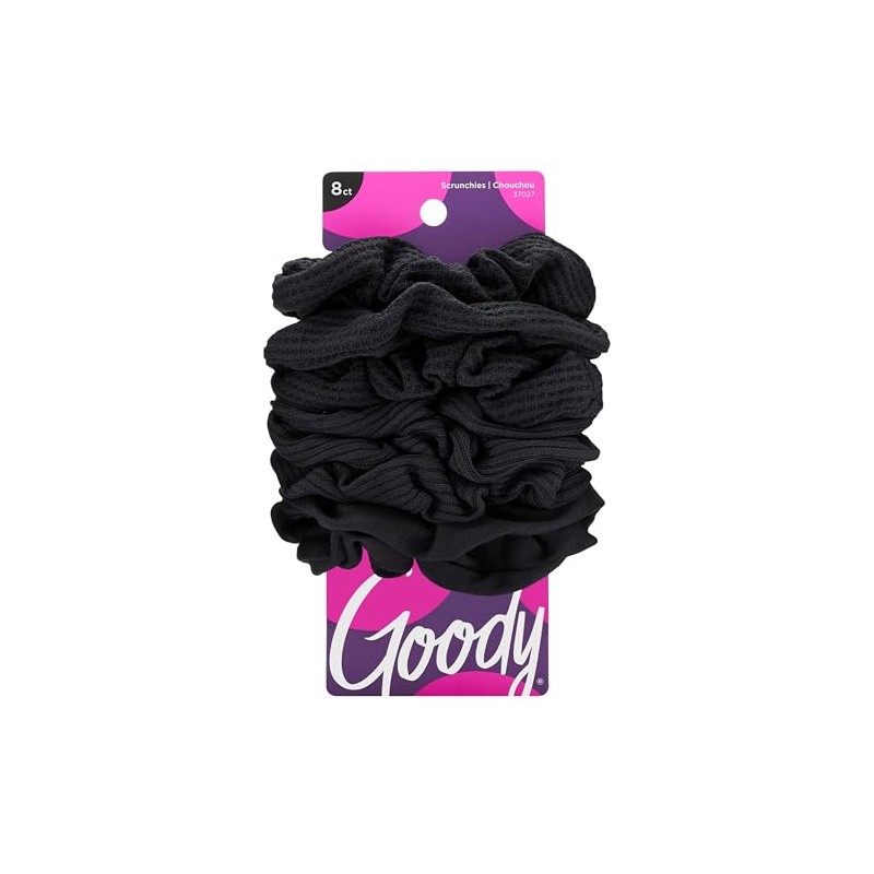 Goody Ouchless Scrunchie para mujer, Negro, 8 unidades