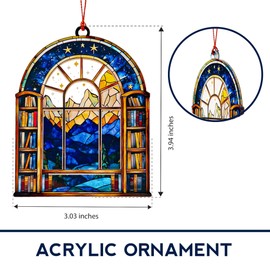 Book Ornament - acotar Gifts for Women - Book Ornaments for Christmas Tree - velaris - Acotar Merch - Xmas Ornament 2025 - Suncatcher Effect Stained Glass Window Hanging - car Hanging