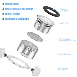 Vinabo Perlator Water Saving Pack of 6, M24 Tap Filter for Kitchen and Bathroom, Tap Strainer, Stainless Steel Tap Aerator with ABS Ventilations + 8 Seals and 1 Chrome Key