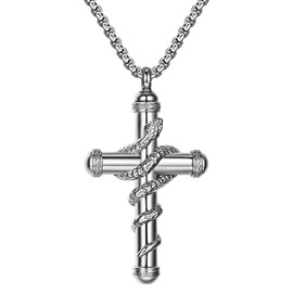 OIDEA Snake Cross Urn Necklaces for Ashes: Silver Men Women Openable Stash Necklace with Spoon Ashes Necklace Memorial Keepsake Cremation Jewelry for Human Ashes