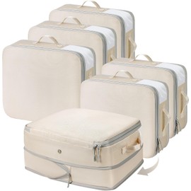 6-Pack Ultra Space Saving Self Compression Organizer - Compression Storage Bags with Zipper, Duvets Storage Organiser for Blanket, Clothing, Bedding, Large Capacity Space Saver Bags(Beige)