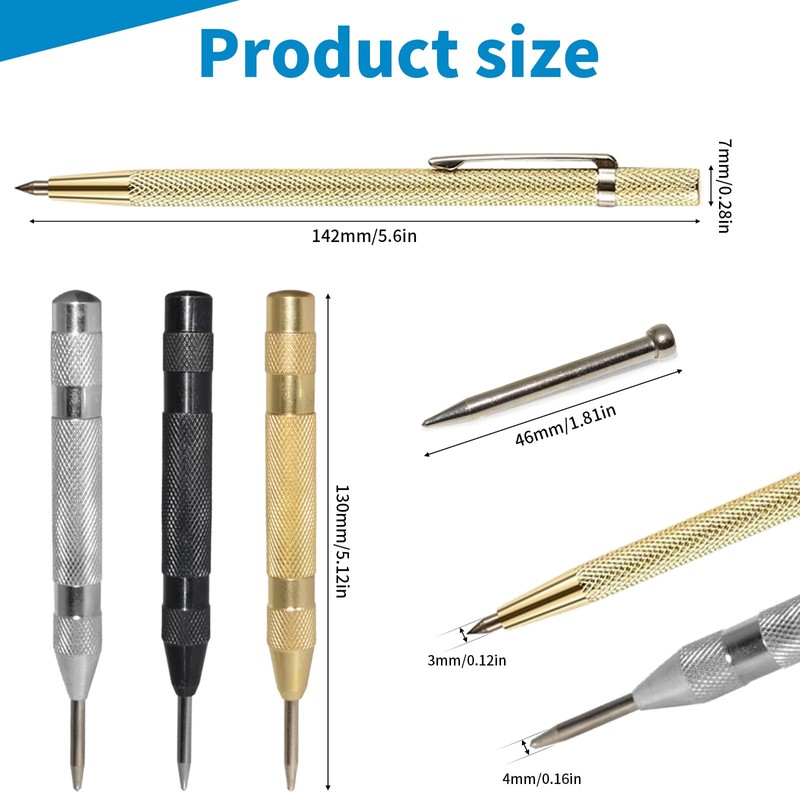 Pack of 3 Automatic Centre Punch Metal with 3 Scriber