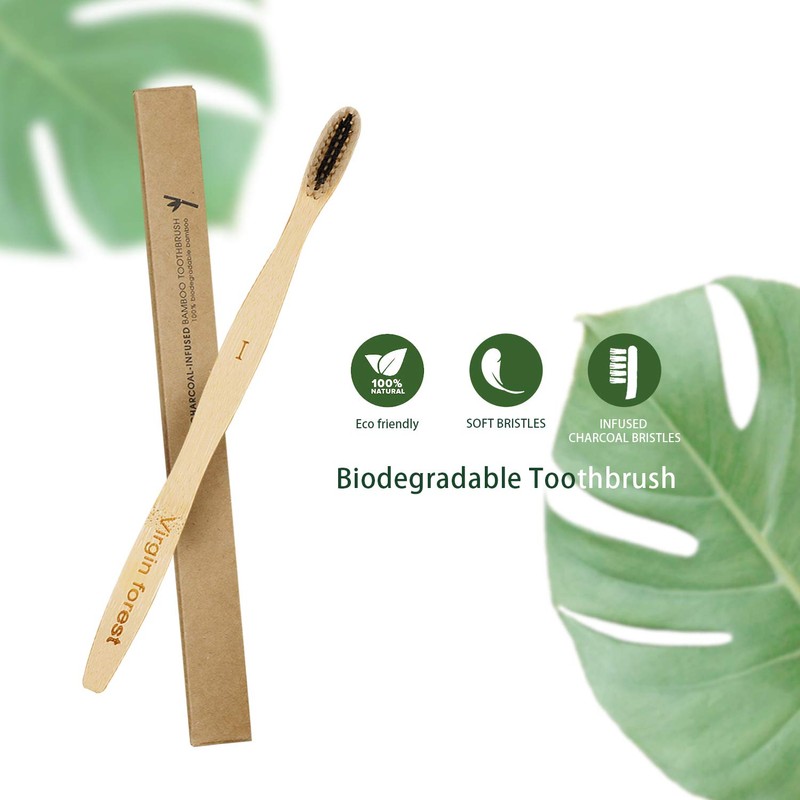 Virgin Forest Bamboo Toothbrush, Biodegradable Soft Bristles Toothbrushes, Wooden Toothbrush