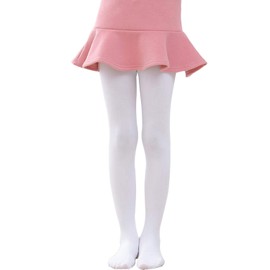 Tulucky Girls Ultra Soft Dance Tight Warm Thin Fleece Lined Ballet Little Kid/Big Kid Footed Leggings(White,XL)