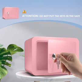 0.23 Cub Safe, Mini Home Safes for Money,Small Safe Box with Key, Coin and Cash, Security Safes for Kids, Lock Box for Personal Items with Size 6.69”Dx 9.06”Wx 6.69”H (Pink)