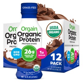 Orgain Organic Protein Shake, Grass Fed Dairy, Creamy Chocolate - 26g High Protein Whey Shake, Ready to Drink, Gluten Free, No Soy Ingredients, No Sugar Added, 14 Fl Oz (Pack of 12)