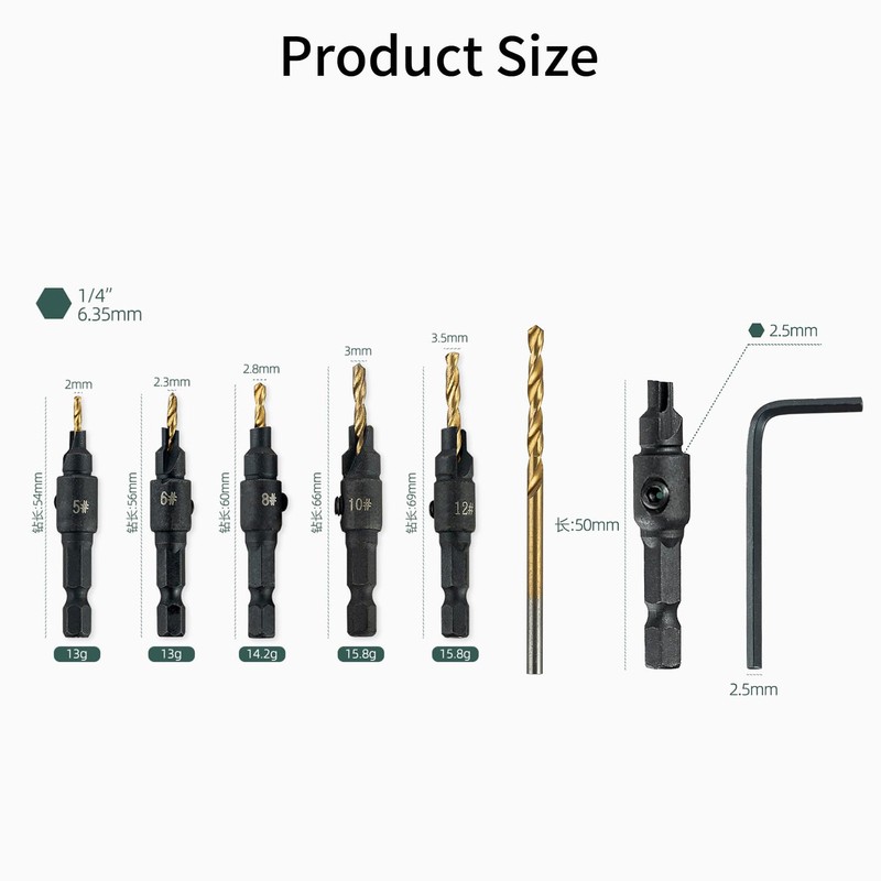 HLJMRD 15Pcs Countersink Drill Bit Set, Wood Plug Cutter Set,