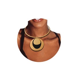deladola African Collar Choker Necklace Gold Statement Chokers Bib Cuff Bracelet Open Hoop Stud Earrings Chunky Costume Statement Jewelry Set for Women (Style 2)