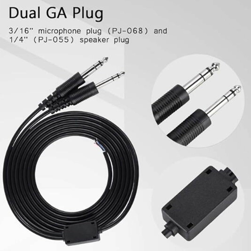 Aviation Headset Cable, Dual GA Plug Aviation Headset Replacement Cable
