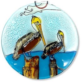 Ruth Ethical Pelican Bird Christmas Tree Ornament - Art Glass Light Catcher