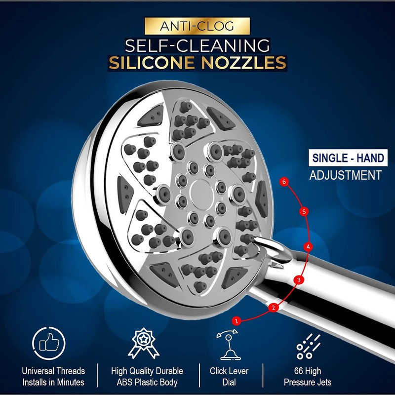 FREZZEL High Pressure Shower Head With Handheld Spray 6 Settings