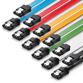 deleyCON 6 x 50 cm SATA 3 Cable in Set SATA III Data Cable - HDD SSD Connection Cable Metal Clip 6 GBit/s - 2 Straight L-Type Plugs - Colourful
