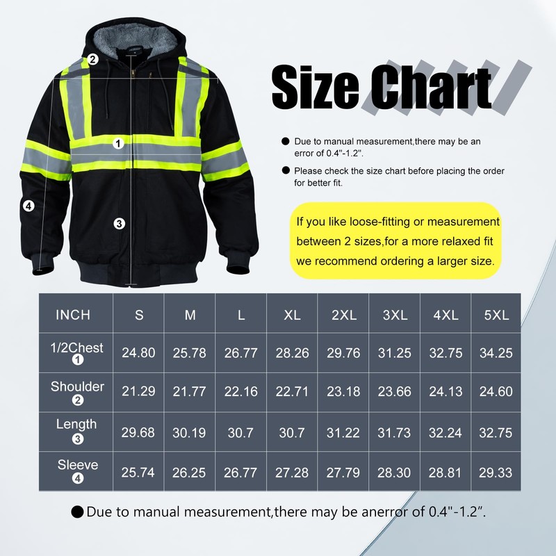 Sicalobo Men's High Visibility Work Jacket, Reflective Waterproof Cashmere Lining