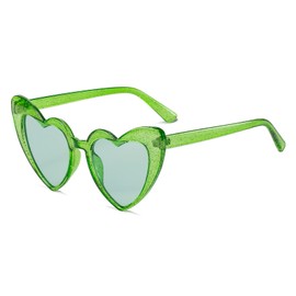 Long Keeper Retro Heart Sunglasses - Vintage Women's Sunglasses Heart Shape with UV400 Protection Hippie Heart Glasses Aesthetic Heart Glasses, Green