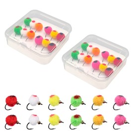 Fly Fishing Flies Kit, 24Pcs Trout & Salmon Eggs Flies Glowing Bug Egg Floating Fly Lure with Storage Box for Bass Trout Salmon Fishing