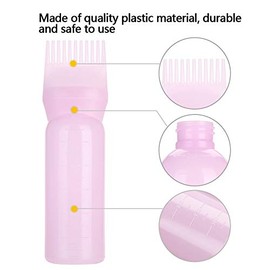 Botella aplicadora de peine de raíz, botella de tinte para el cabello de 160 ml con escala graduada, peine aplicador de cepillo para polvo profesional, herramienta de peinado para colorear (rosa)