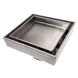 SereneDrains 304 Stainless Steel Tile in Square 4 Inch Brushed Nickel Shower Drain Kit Hair Catcher Strainer Grate Cover Bathroom Floor Insert (Brushed Nickel, 4 Inch)